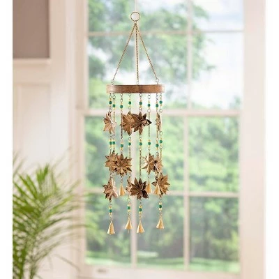 Wind & Weather Beaded Antiqued Bronze-Colored Poinsettia Blossom Wind Chime 2 Wind & Weather Beaded Antiqued Bronze-Colored Poinsettia Blossom Wind Chime
