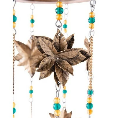 Wind & Weather Beaded Antiqued Bronze-Colored Poinsettia Blossom Wind Chime 4 Wind & Weather Beaded Antiqued Bronze-Colored Poinsettia Blossom Wind Chime - Image 3