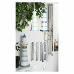 Olivia & May Olivia & May Set of 2 Coastal Lighthouse Wood Wind Chimes