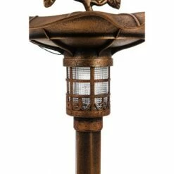 Evergreen Garden Outdoor Decor Solar Plastic Bird Bath Bird on Branch Gold Finish For Homes Gardens Yards Lawn and Patio