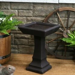 Sunnydaze Decor Sunnydaze Outdoor Glass Fiber Reinforced Concrete Patio Garden Simply Square Modern Bird Bath - 23" - Brown