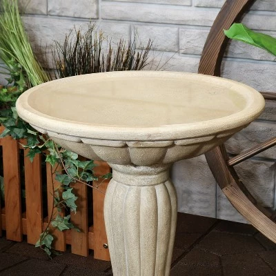 Sunnydaze Decor Sunnydaze Outdoor Glass Fiber Reinforced Concrete Patio Garden Grecian Column Style Bird Bath - 20" - White 9 Sunnydaze Decor Sunnydaze Outdoor Glass Fiber Reinforced Concrete Patio Garden Grecian Column Style Bird Bath - 20" - White - Image 7