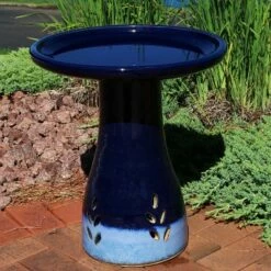 Sunnydaze Decor Sunnydaze Outdoor Weather-Resistant Garden Patio Classic High-Fired Smooth Ceramic Hand-Painted Bird Bath - Dark Blue