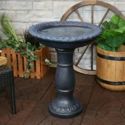 Sunnydaze Decor Sunnydaze Outdoor Glass Fiber Reinforced Concrete Patio Garden Façade du Soleil Bird Bath - 26" - Blue