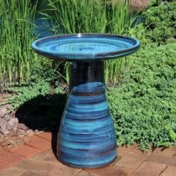 Sunnydaze Decor Sunnydaze Outdoor Weather-Resistant Garden Patio Simply Elegant High-Fired Smooth Ceramic Hand-Painted Bird Bath - Galaxy Blue