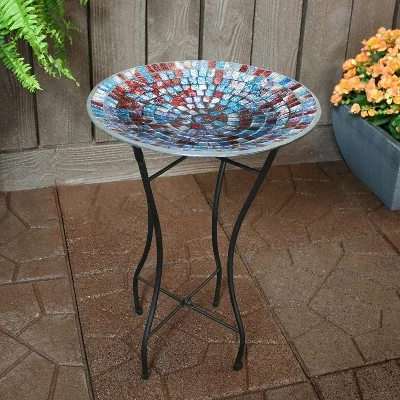 Sunnydaze Decor Sunnydaze Outdoor Garden Patio Bird Bath with Metal Stand and Multi-Colored Mosaic Tile Design Bowl - 14" 3 Sunnydaze Decor Sunnydaze Outdoor Garden Patio Bird Bath with Metal Stand and Multi-Colored Mosaic Tile Design Bowl - 14"