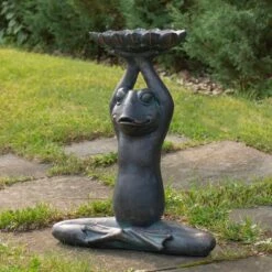 Northlight 22.25" Gray Yoga Frog with Bird Feeder Outdoor Garden Statue