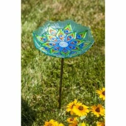 Evergreen Peacock Glass Bird Bath with Metal Stake -Cheap Garden Decor Store unnamed file 1834