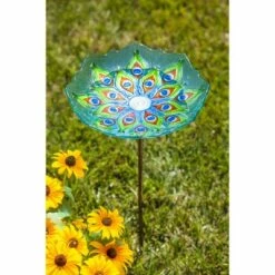 Evergreen Peacock Glass Bird Bath with Metal Stake -Cheap Garden Decor Store unnamed file 1835