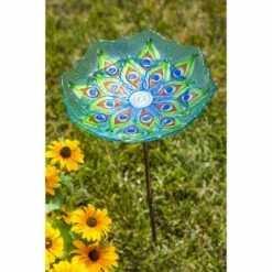 Evergreen Peacock Glass Bird Bath with Metal Stake -Cheap Garden Decor Store unnamed file 1836
