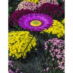 Backyard Expressions Metal 24" Sunflower Bird Bath Purple