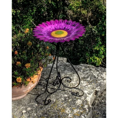 Backyard Expressions Metal 24" Sunflower Bird Bath Purple 4 Backyard Expressions Metal 24" Sunflower Bird Bath Purple - Image 2