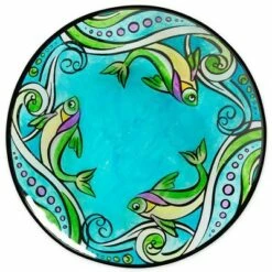 Wind & Weather Glass Fish Motif Birdbath with Solar Lighted Mercury Glass Stand