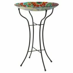 Northlight 18" Pastel Pink and Blue Flowers Hand Painted Glass Outdoor Patio Bird Bath -Cheap Garden Decor Store unnamed file 1905