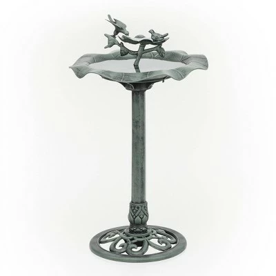 Alpine Corporation 33" Lotus Birdbath With Birds - Blue 2 Alpine Corporation 33" Lotus Birdbath With Birds - Blue