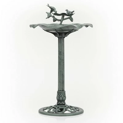 Alpine Corporation 33" Lotus Birdbath With Birds - Blue 4 Alpine Corporation 33" Lotus Birdbath With Birds - Blue - Image 3
