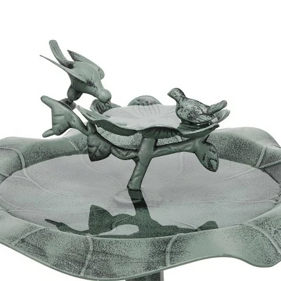 Alpine Corporation 33" Lotus Birdbath With Birds - Blue 5 Alpine Corporation 33" Lotus Birdbath With Birds - Blue - Image 4