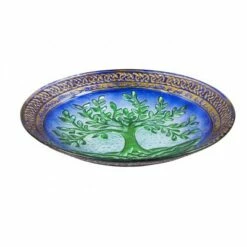 Evergreen 18" Glass Birdbath, Tree of Life