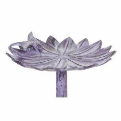 Evergreen 16" Metal Purple Floral Bird Bath with Perched Bird