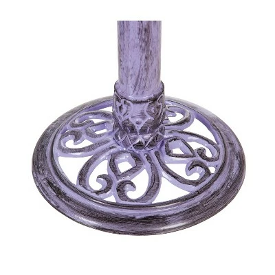 Evergreen 16" Metal Purple Floral Bird Bath with Perched Bird 4 Evergreen 16" Metal Purple Floral Bird Bath with Perched Bird - Image 2