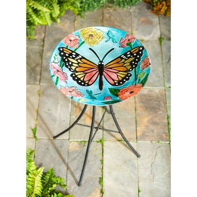 Evergreen 18" Glitter Hand Painted and Embossed Bird Bath, Butterfly 3 Evergreen 18" Glitter Hand Painted and Embossed Bird Bath, Butterfly