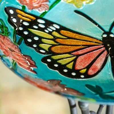 Evergreen 18" Glitter Hand Painted and Embossed Bird Bath, Butterfly 4 Evergreen 18" Glitter Hand Painted and Embossed Bird Bath, Butterfly - Image 2
