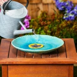 Evergreen 12" Bee Bath Ceramic Turquoise with Yellow Flower -Cheap Garden Decor Store unnamed file 1954