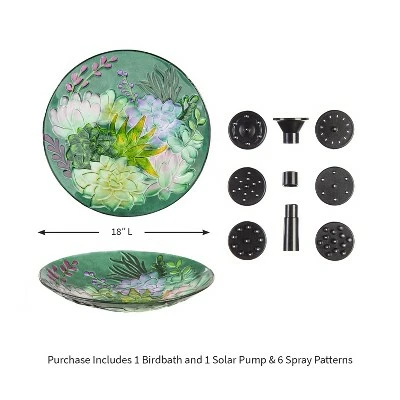 Evergreen 18" Glass Bird Bath Succulent w Solar Fountain 3 Evergreen 18" Glass Bird Bath Succulent w Solar Fountain - Image 2