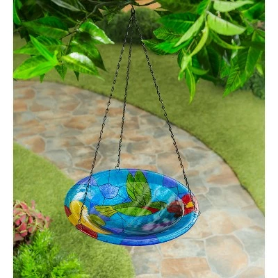 Evergreen 14" Glass Hanging Birdbath, Hummingbird 2 Evergreen 14" Glass Hanging Birdbath, Hummingbird