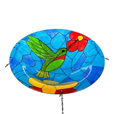Evergreen 14" Glass Hanging Birdbath, Hummingbird 3 Evergreen 14" Glass Hanging Birdbath, Hummingbird - Image 2