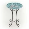23" Outdoor Mosaic Dragonfly Glass Birdbath Bowl with Metal Stand Turquoise Green - Alpine Corporation