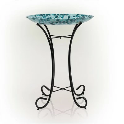 23" Outdoor Mosaic Dragonfly Glass Birdbath Bowl with Metal Stand Turquoise Green - Alpine Corporation 3 23" Outdoor Mosaic Dragonfly Glass Birdbath Bowl with Metal Stand Turquoise Green - Alpine Corporation - Image 2