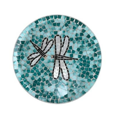 23" Outdoor Mosaic Dragonfly Glass Birdbath Bowl with Metal Stand Turquoise Green - Alpine Corporation 6 23" Outdoor Mosaic Dragonfly Glass Birdbath Bowl with Metal Stand Turquoise Green - Alpine Corporation - Image 5