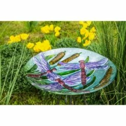Evergreen 18" Hand Painted Bird Bath with Crushed Glass, Dragonflies over Cattails -Cheap Garden Decor Store unnamed file 2014