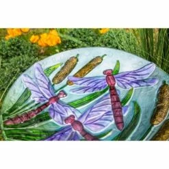 Evergreen 18" Hand Painted Bird Bath with Crushed Glass, Dragonflies over Cattails -Cheap Garden Decor Store unnamed file 2016