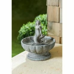 Evergreen Mermaid Concrete Finish Bird Bath
