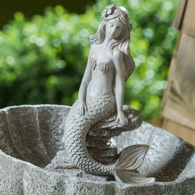 Evergreen Mermaid Concrete Finish Bird Bath 4 Evergreen Mermaid Concrete Finish Bird Bath - Image 2