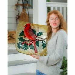 Evergreen 16.5" Hand Painted Embossed Square Glass Bird Bath, Holiday Cardinal -Cheap Garden Decor Store unnamed file 2034