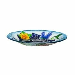 Evergreen 18" Hand Painted Embossed Glass Bird Bath, Texas Soul