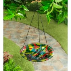Evergreen 14" Glass Hanging Birdbath, Dragonflies