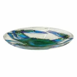Evergreen 18" Hand Painted Embossed Glass Bird Bath, Blue Crab