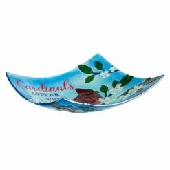 Evergreen 16.5" Hand Painted Embossed Square Glass Bird Bath, Cardinals Appear