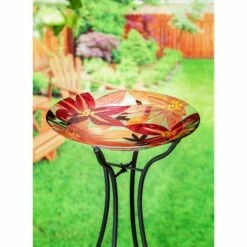 Evergreen 18" Hand Painted and Embossed Bird Bath, Pink Floral-