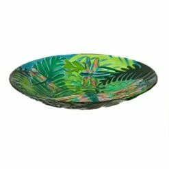 Evergreen 18" Glass Bird Bath, Iridescent Dragonfly