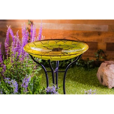 Evergreen 18" Glass Bird Bath, Bee 4 Evergreen 18" Glass Bird Bath, Bee - Image 2