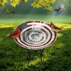 Backyard Expressions 24.5" Glass American Flag Birdbath