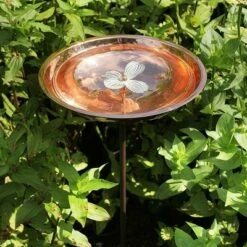 39.5" Dogwood Garden Copper Birdbath with Stake Copper Plated and Colored Patina Finish - ACHLA Designs