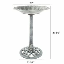 Nature Spring 20" Antique-Style Outdoor Garden Birdbath With Pedestal - Gray