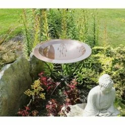 3" Large Brass Classic Birdbath with Shallow Rimmed Bowl Antique Copper Plated - Achla Designs