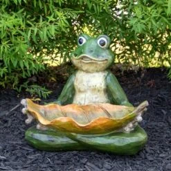 Northlight 14" Green Frog with Leaf Birdfeeder Outdoor Garden Statue